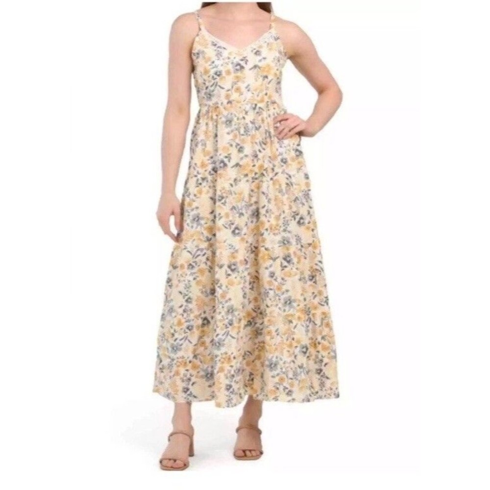 Rachel‎ Zoe Yellow Floral Tiered Maxi Dress NWT Spaghetti Straps Size 8 Summer